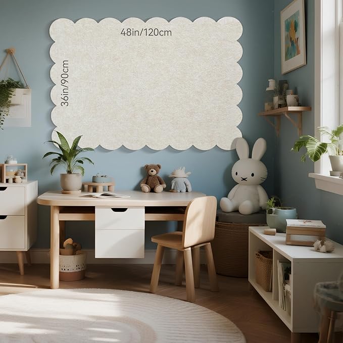 Scalloped Bulletin Board 48x36 inches, Decorative Felt Pin Board for Wall | Cute Cork Board Alternative with Push Pins, Foldable Display Vision Board for Photos, Notes & Reminders