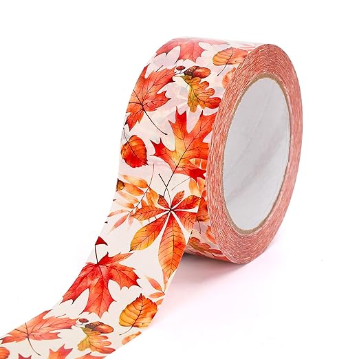 Whaline Fall Packing Tape Watercolor Maple Leaf Printed Tape Waterproof Autumn Leaves Shipping Tape for Thanksgiving Small Business Gifts DIY Crafts Decor
