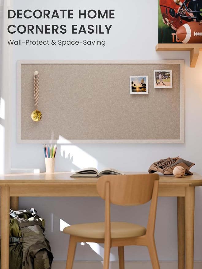 Fluxynara 47.2" x 23.6" Felt Frame Bulletin Board, Deep Camel | Cork Board Alternative with 36 Removable Adhesive Tabs, Foldable Pin Board for Wall, Home, Office, Classroom & Dorm