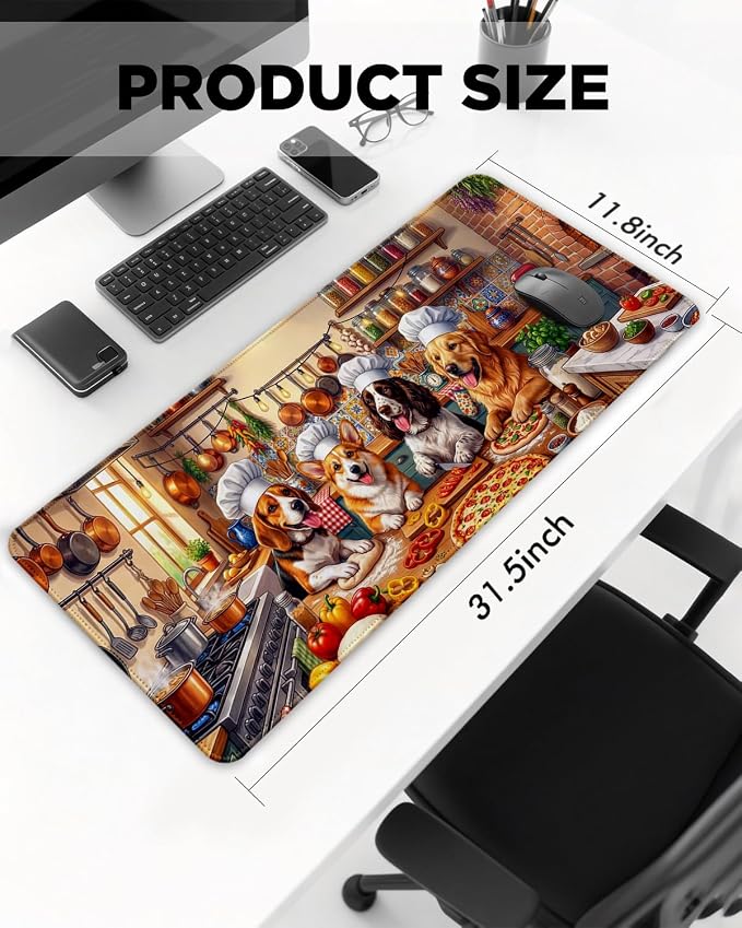Mouse Pad, Desk Mat, 31.5x11.8in Large Mousepad, Puppy Kitchen | Desk Pad with Stitched Edge & Rubber Non-Slip Bottom, Gaming Mouse Pad, Extended Mousepad for Home, Office