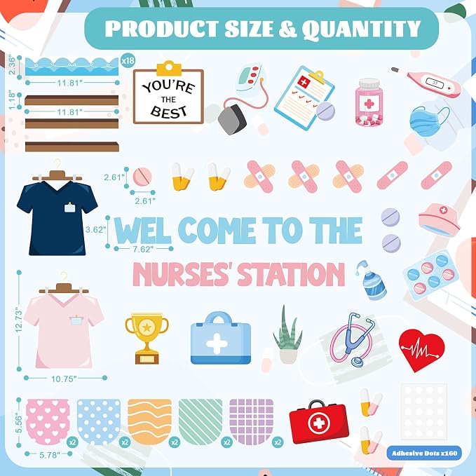 67Pcs School Nurse Bulletin Board Decorations Set, Welcome Back to School Classroom Decorations Kit, Nursing Appreciation Office Decor Medical RN Cutouts Healthcare Workers Chalkboard Door Wall Decor