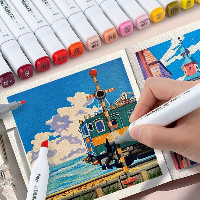 TRANSON Alcohol Markers for Drawing Coloring 48 Colors Dual-tip Fine and Chisel Tips
