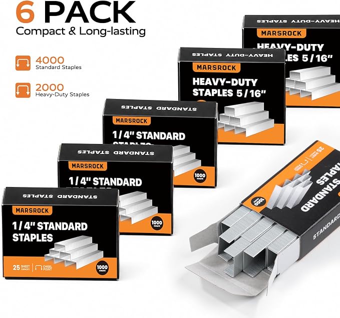 Marsrock Staples, 6000 Count Assorted Set, 4000 1/4" + 2000 5/16" Staples | Standard Office Staples for Desktop Staplers, 6 Pack