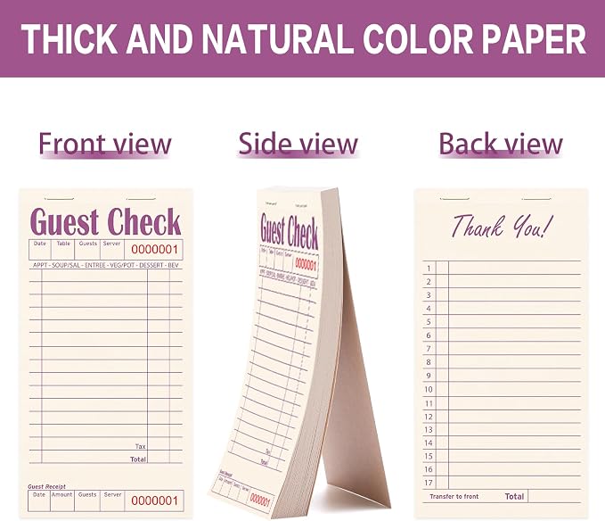 ZPARIK Guest Checks Books for Servers, Natural Color Paper, 24 Pack Purple | 24 Pack Guest Checks with 50 Sheets Per Book, Waiter Checkbook, Waitress Notepad for Restaurants, Perfect for Servers