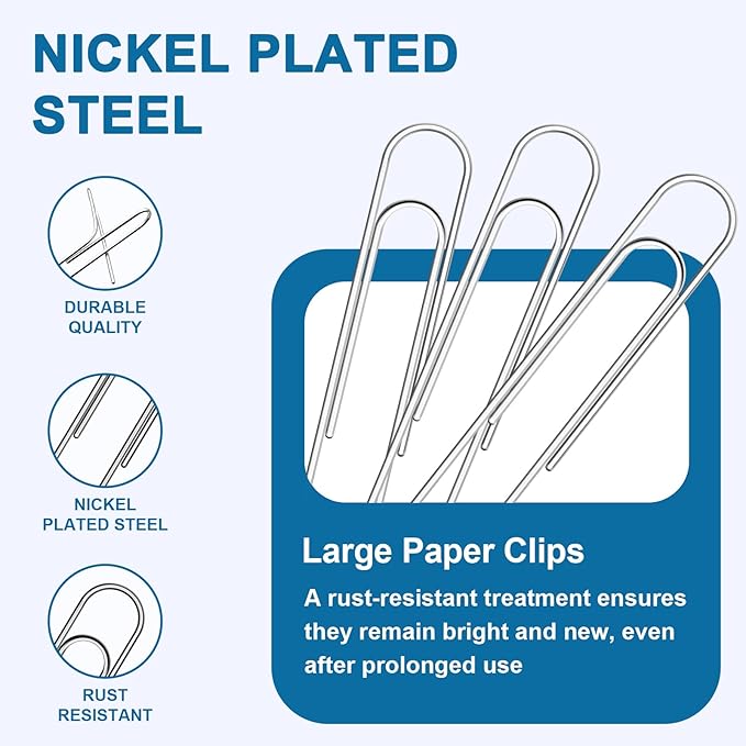 200 Pack 2In Jumbo Heavy Duty Paper Clips, Large Stainless Steel PaperClips for Thick Documents, Reports, Office, School, and Home Organizing