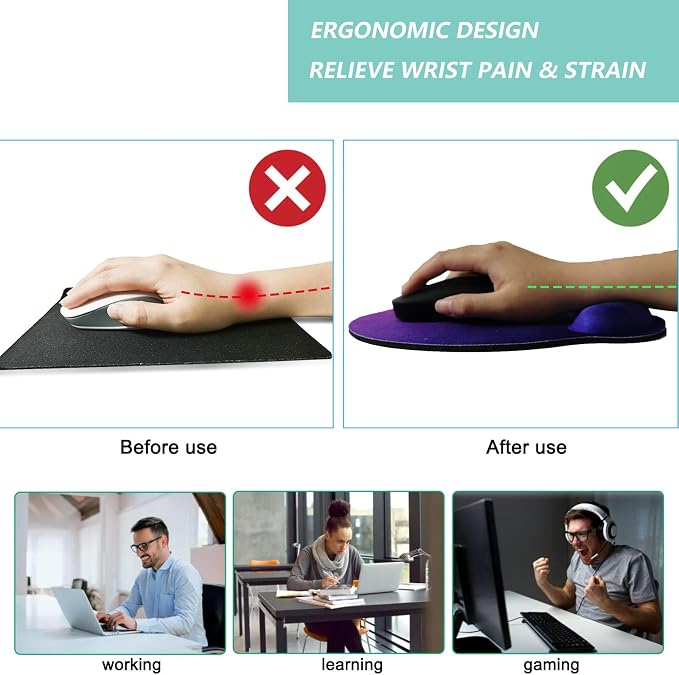 Mouse Pad with Wrist Support, Ergonomic Mouse Pad with Memory Foam Wrist Rest Cushion, Non-Slip Rubber Base Gaming Mice Pad for Home Office Computer Laptop, Starry Sky Purple