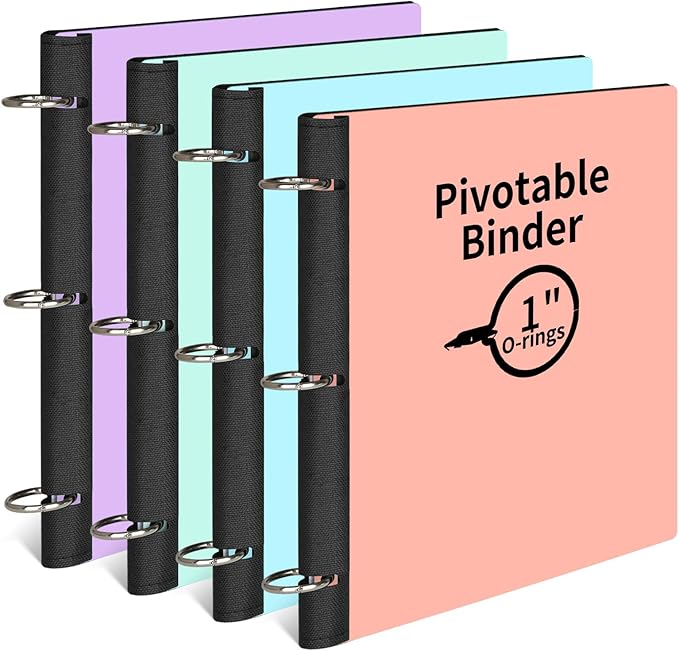 4 Pcs 360° Pivotable 3 Ring Binder, Soft 1 inch Binders 3 Ring, Flexible Thin Soft Three Ring Binder Fits 8.5" x 11", for Home, School and Office-Blue, Green, Pink, Purple
