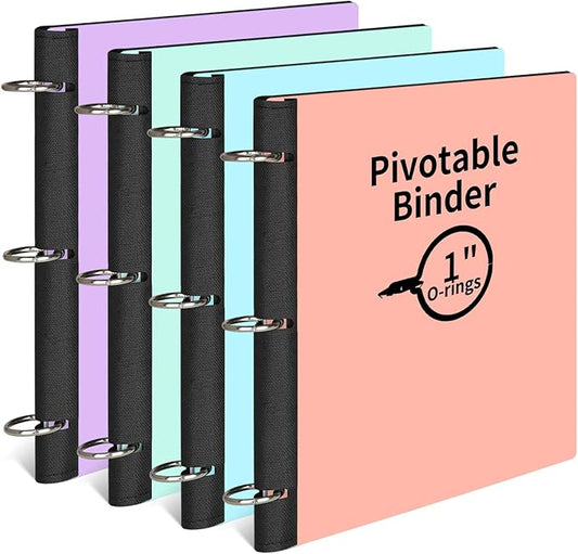 4 Pcs 360° Pivotable 3 Ring Binder, Soft 1 inch Binders 3 Ring, Flexible Thin Soft Three Ring Binder Fits 8.5" x 11", for Home, School and Office-Blue, Green, Pink, Purple