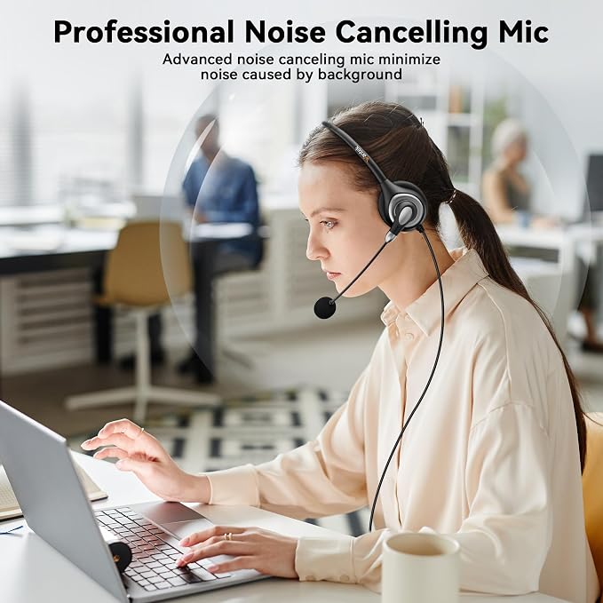 Wantek USB Headset with Microphone for PC, Computer Headset with Noise Canceling Microphone with Mute for Home Office Online Skype Zoom Meetings