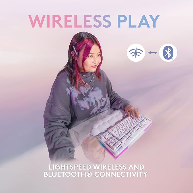 Logitech G715 Wireless Mechanical Gaming Keyboard with LIGHTSYNC RGB, Lightspeed, Linear Switches (GX Red), and Keyboard Palm Rest, PC/Mac Compatible - White Mist