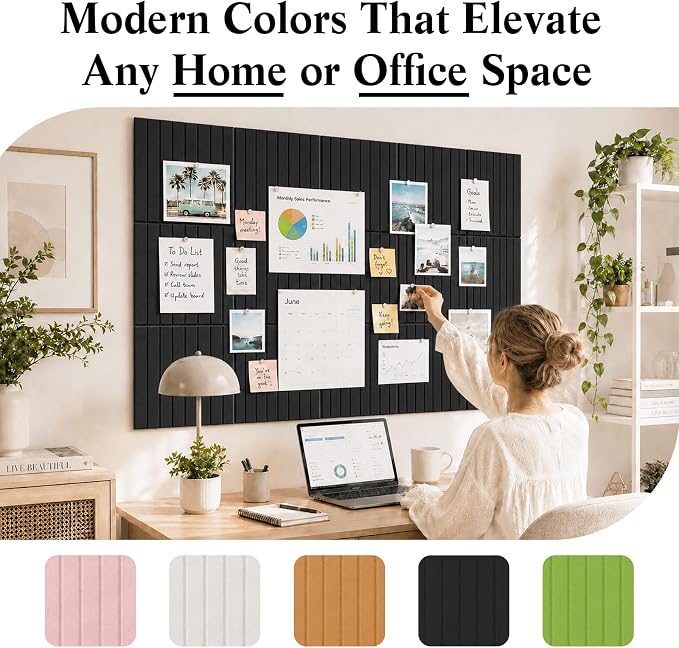 48" x 36" Large Felt Bulletin Board, Bold-Stripe 12-Pack Cork Boards | Fabric Bulletin Board with 60 Adhesive Tabs, 50 Pushpins, Felt Wall Tiles for Office Push Pin Board Felt Board, Black | Fabric Bulletin Board with 60 Adhesive Tabs, 50 Pushpins, Fel...