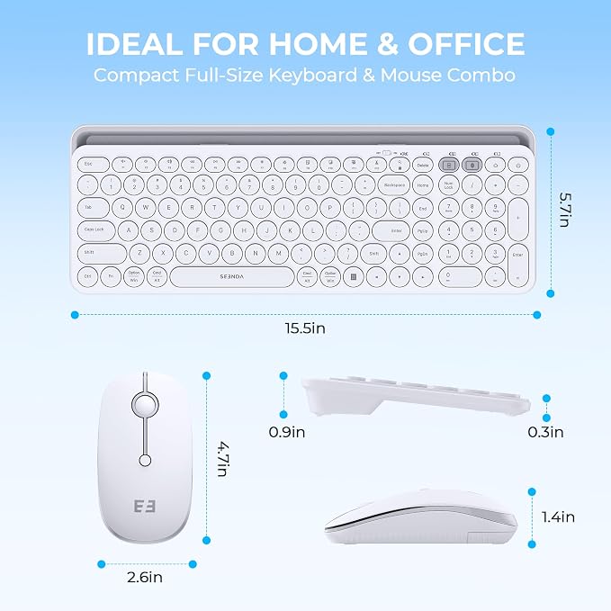 seenda CTU-301 Bluetooth Keyboard and Mouse Combo for iPad,White | Bluetooth+2.4G combo with tablet holder, full-size keys and quiet clicks for iPad, iPhone, Mac, Windows and Android.