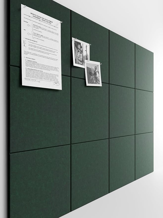 Bumusty Large Cork Board 48" x 36" Alternative - 12 Pack Felt Wall Tiles with 70 Safe Removable Adhesive Tabs, 30 Pushpins, Cork Boards for Walls Pin Board Bulletin Board Office Decor (Pine Green)