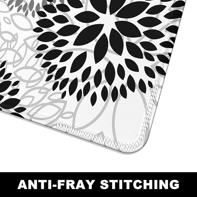 BOSOBO Large XXL Gaming Mat, Full Cover Desktop Mat - 31.5 x 11.8 Inches, Minimalist White Black Flower