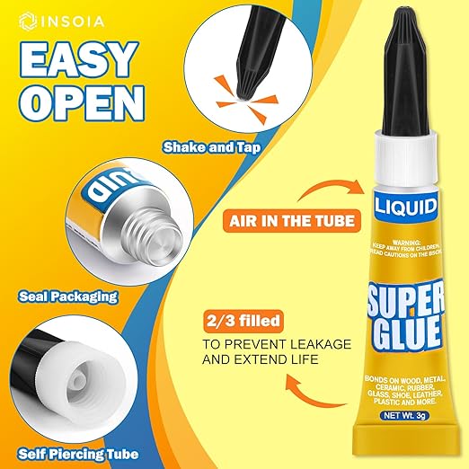 Super Glue Liquid Clear, 48 X 3g All Purpose Strong Adhesive Ca Glue Cyanoacrylate Quick Dry Instant Glue for Plastic, Metal, Ceramic, Shoe, Wood, Leather, Model, Rhinestone, Jewelry and DIY Crafts