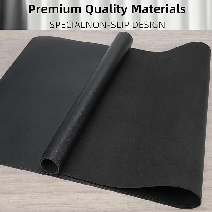 Desk Pad Soft PU Leather Large Mouse Pad Laptop Computer Desk Mat Table Blotter Flat Smooth Waterproof Non-Slip Desktop Protector Write Pad for Office and Home (Black, 90x43cm)