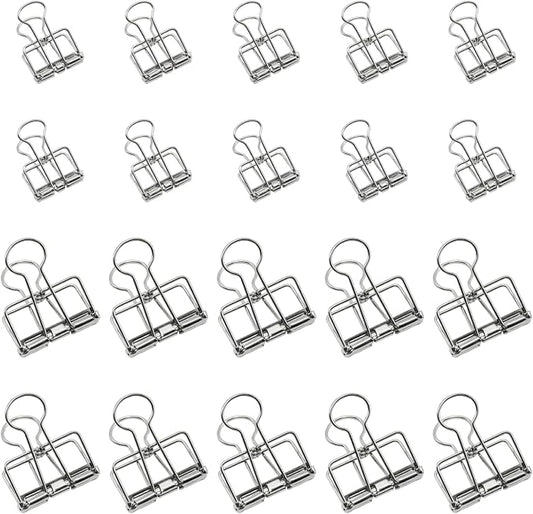 20 Pcs Hollow Out Long Tail Wire Binder Clips, 10 Medium + 10 Small | Silver, Assorted Sizes, Hollow Binder Clamps, Paper Binder Clips for Office School Supplies