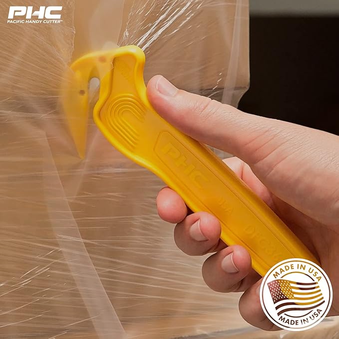 Pacific Handy Cutter Metal Detectable Disposable Film Cutter | Safety Box Cutter & Tape Splitter | Sharp & Durable Steel Blade | Perfect for Cryovac, Plastic Bags, & Shrink Wrap | Blue