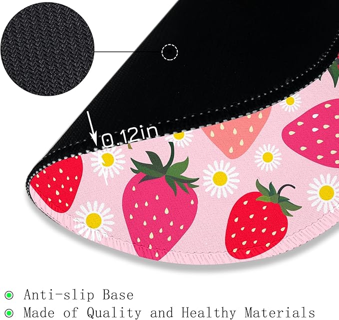 Gctriki Strawberry Mouse Pad, with Stitched Edge Non-Slip Rubber Base, Small Round Comfortable Computer Mousepad for Laptop Gaming Work, Pink Office Desk Accessories - Valentine's Day Gift for Her