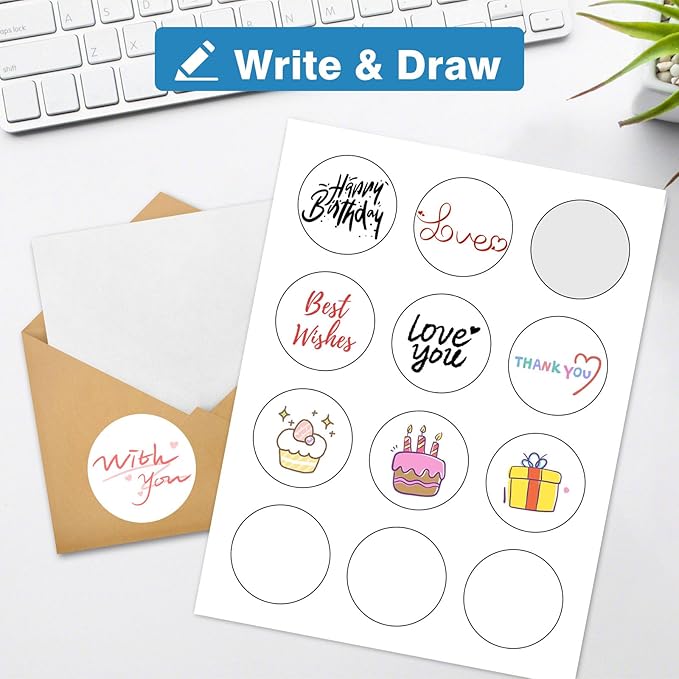 2.5" Circle Sticker Labels, Round Printable Sticker to Write On, Sticker Paper for Inkjet Printer, (9 Labels/Sheet), 10 Sheets