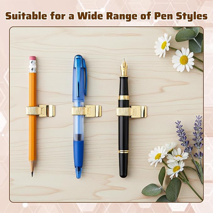 Grevosea 5Pcs Metal Pen Clip Holder, Portable Pen Holder Clips Adjustable Spring Loop Organizer for Notebook Clipboard Gold Tone