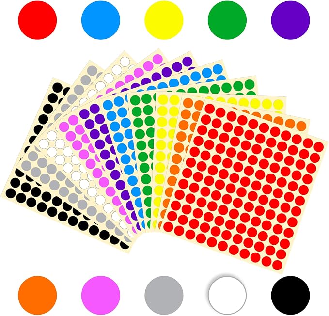 1/2" Small Colored Dot Stickers 1320 PCS Round Circle Stickers Small 10 Colors Coding Labels Mini Sticker for Office,Classroom (10 Colors, 1/2" (13mm))