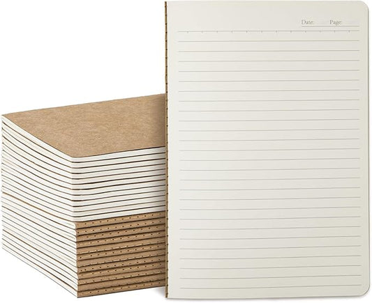 24 Pack Kraft Notebooks Bulk A5, 60 Pages Lined Ruled Journals, 8.3x5.5 Inches, Natural Kraft Cover Composition Notebooks for School Office Students Artists