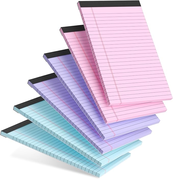 AILZFEI 6pcs Small Note Pads 5x8 Colored Legal Pads Paper College Ruled Notepad Writing Pads 5 x 8 Legal Pads Perforated Narrow Ruled Pads of Paper (Pink Purple Blue)