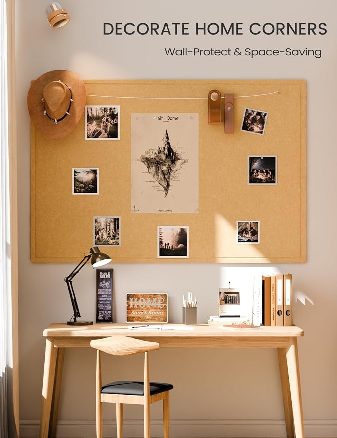Fluxynara 70.8" x 47.2" Large Bulletin Board, Mustard Yellow | Cork Board Alternative with 48 Removable Adhesive Tabs, Foldable Felt Pin Board for Home, Office, Classroom & Dorm