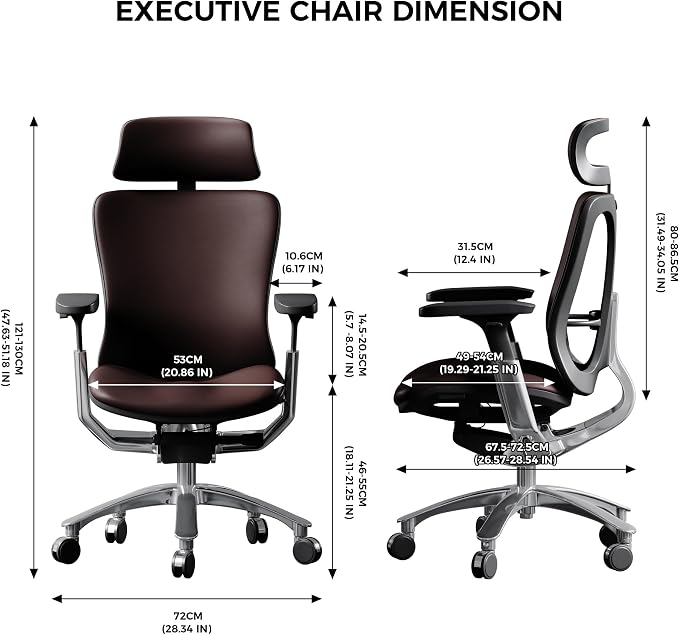 TOMU Genuine Leather Office Chair - Ergonomic Executive Office Chair for Boss and Manager, with Adjustable armrest, Headrest, Lumbar Support and Reclining Back- Luxury and Commercial