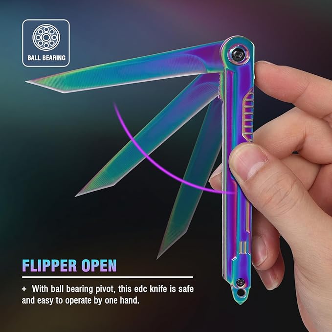 Rainbow Pocket Knife for Men & Women - EDC Folding Knives with Clip, Glass Breaker, Flipper and Liner Lock for Self Defense - Cool Survival Knife for Outdoor Camping