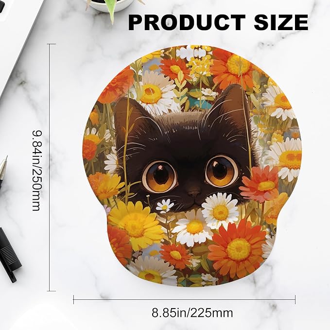Cute Black cat Mouse Pad with Gel Wrist Support, Smooth Surface Ergonomic Mouse pad, Non-Slip Pain Relief Desk Mat for Gaming, Work & Office Desktop 2