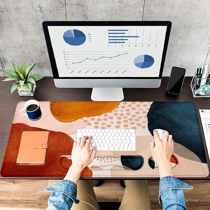Large Mouse Pad with Wrist Rest, 4-in-1 Wrist Rest for Keyboard and Mouse | Non-Slip Waterproof Desk Mat Set, 35.4"x15.7" Desk Mat+Keyboard Wrist Rest+Mouse Wrist Support+Cup Coaster for Home Office