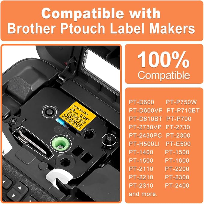 24mm Label Tape Orange Replace for Brother P Touch TZe TZ Tape 24mm 0.94'' | TZe-B51 TZB51 Laminated 1 Inch for Ptouch PTD600 PT-P710BT PT- P910BT Label Makers, 4-Pack, Black on Fluorescent Orange