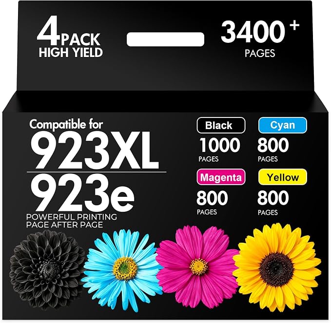923 923XL Ink Cartridges Combo Pack for HP 923 XL Printers OfficeJet 8130e | Compatible for HP923XL Ink Black and Color for HP OfficeJet Pro 8130e 8125e 8120e 8138e 8139e 8122e 8124e 8132e 8134e Printer