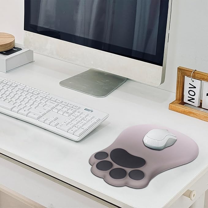 L-SPOUTTO Ergonomic Mouse Pad with Wrist Rest,Cute Mouse Pad Wrist Support | Cat Paw Comfortable Massage Design,Computer Pain Relief Mousepad with Non-Slip PU Base for Desk Laptop Gaming,Gradual Brown