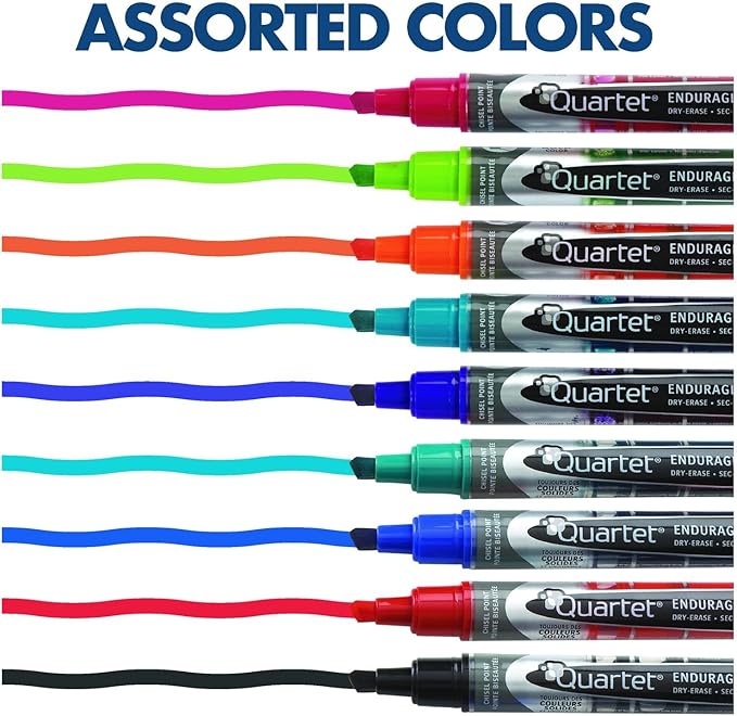 Quartet Dry Erase Markers, Whiteboard Markers, Chisel Tip, EnduraGlide, Assorted Colors, 12 Pack (5001-20MA)