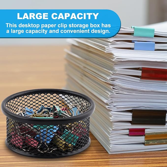 2 Pack Mesh Paper Clip Holder for Desk Office ﻿Organizer | 3.54*1.57inch Paperclip Holders for Desk,Wire Mesh Bowls Paper Clips Holder,Paper Clip Dispenser,Paper Clip School Organizer