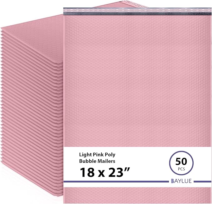 Light Pink Bubble Mailers 18x23, Poly Padded Envelopes #9, 50 Pack | Holds Clothing & Bulk Items, Self-Seal Closure, Cushioned Protection, Water-Resistant Poly, Size #9