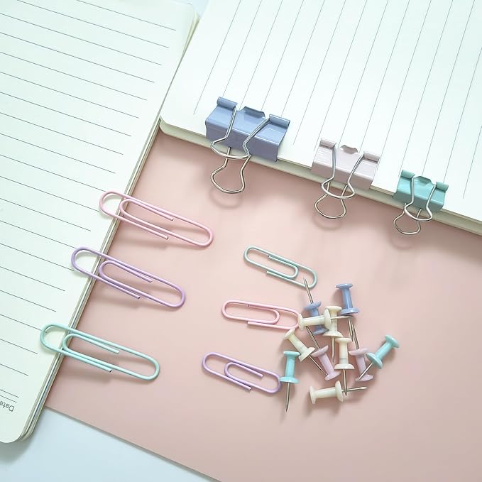 282 Pcs Colored Office Clips Set Binder Clips and Paper Clips Push Pin Colored Assorted Sizes Small Medium Large for Home School Office Supplies