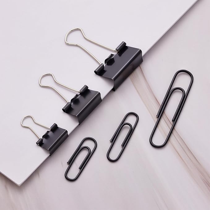NEEWAY 300pcs Paper and Binder Clips Assorted Sizes, Black