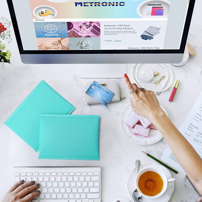 Metronic Bubble Mailer 6x10 Inch 25 Pack Usable Size 6x9" Teal Padded Envelopes Waterproof Cushioning Self Seal Adhesive Padded Mailers for Christmas Gifts Packaging, Shipping, Small Business