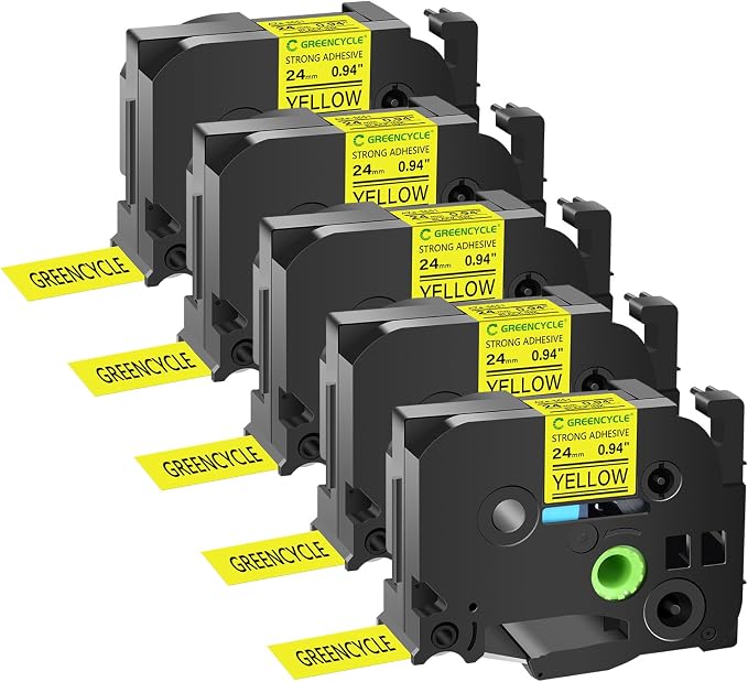 GREENCYCLE Extra Strength Label Tape TZe-S651 24mm 0.94" Laminated Yellow Compatible for Brother P-Touch TZeS651 TZ-S651 TZe TZ 1 inch Black on Yellow Label Tape for PT2730 PT9600 PTH500LI, 5 Pack