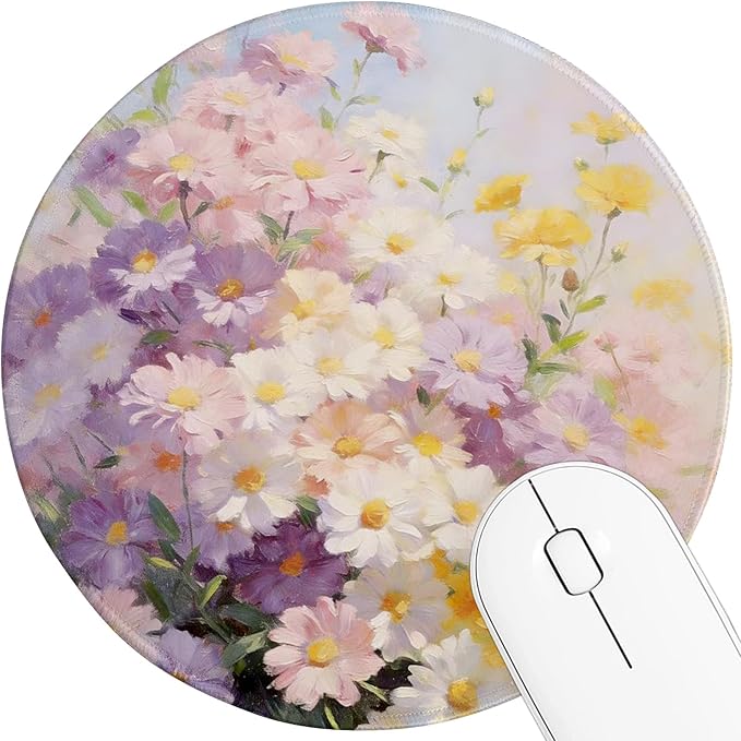 Round Mouse pad, high-end Texture, Sewn Edge Design, Anti-Slip Rubber Base. 8.6 x 8.6 inches (Pastel Flowers)