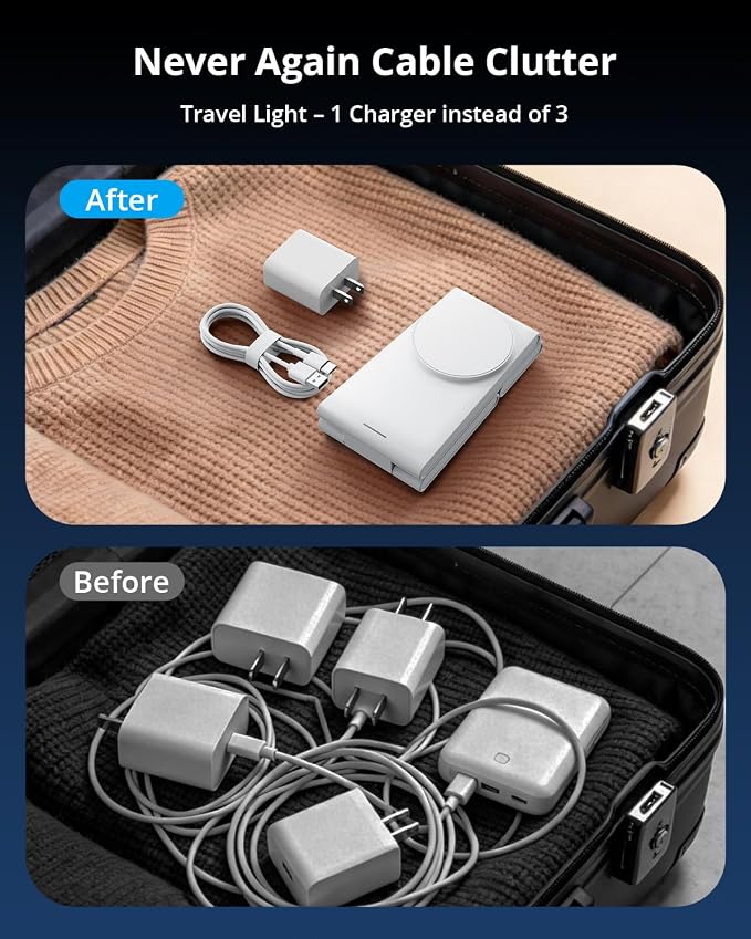 JoyGeek Foldable 3-in-1 Wireless Charging Station for iPhone Air/17/16/15/14/13/12, Charging Stand for Apple Watch 11-2 and AirPods, Travel Wireless Charger