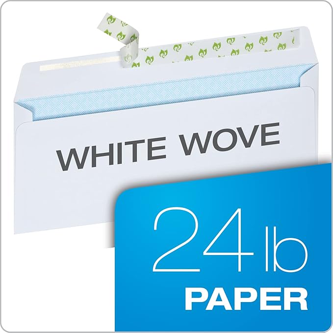 Quality Park #10 Security Envelopes, No Window, Redi-Strip Self Seal Envelopes, 24-lb White Wove, 4-1/8" x 9-1/2", 100 per Box (QUA69117)