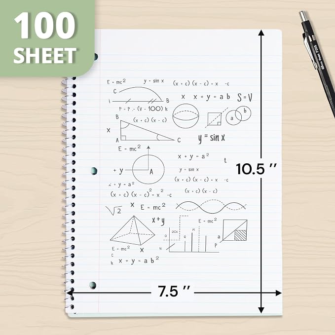 ONAVIA 1 Subject Spiral Notebook College Ruled 5 Pack, 140 Pages, Black | 70 Sheets, 8 x 10.5 in, 3-Hole Punched, School Notebook, Writing Notebook, Students, Study