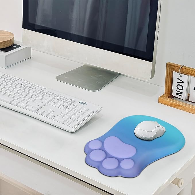 L-SPOUTTO Ergonomic Mouse Pad with Wrist Rest,Cute Mouse Pad Wrist Support | Cat Paw Comfortable Massage Design,Computer Pain Relief Mousepad with Non-Slip PU Base for Desk Laptop Gaming,Purple&Green