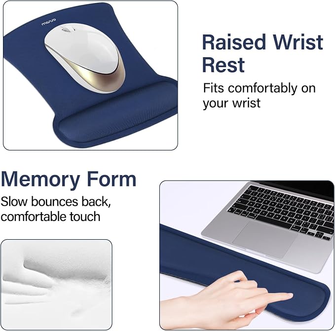 MOSISO Keyboard Mouse Pad Set, Large Gaming Mousepad&Keyboard Wrist Rest | Mouse Wrist Rest&Coaster, Ergonomic Non-Slip Mousepad&Easy Typing Cushion with Memory Foam for Home Office, Navy Blue