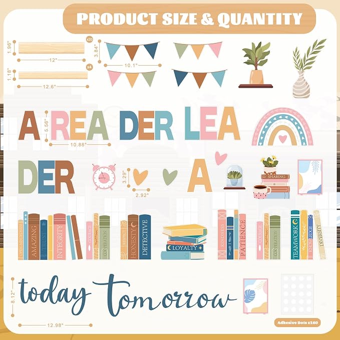 63Pcs Boho Reading Bulletin Board Decorations Set, Motivational Library Books Paper Cut-Outs Inspirational Affirmation Cutouts for Back to School Teacher Supplies Office Classroom Door Wall Decor